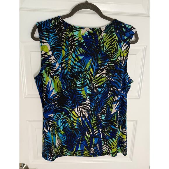 Black Label by Evan Picone Top Large Cowl Neck Sleeveless Blouse Blue Green - Picture 2 of 6